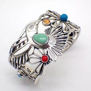 FRITZ CASUSE X CAROLYN POLLACK Vintage Multi Stone Sterling Silver Cuff Bracelet